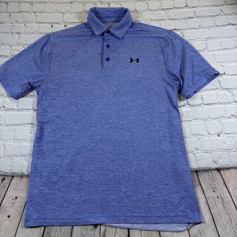 Under Armour Mens HeatGear Playoff Polo Shirt Blue Heathered Short Sleeve MD